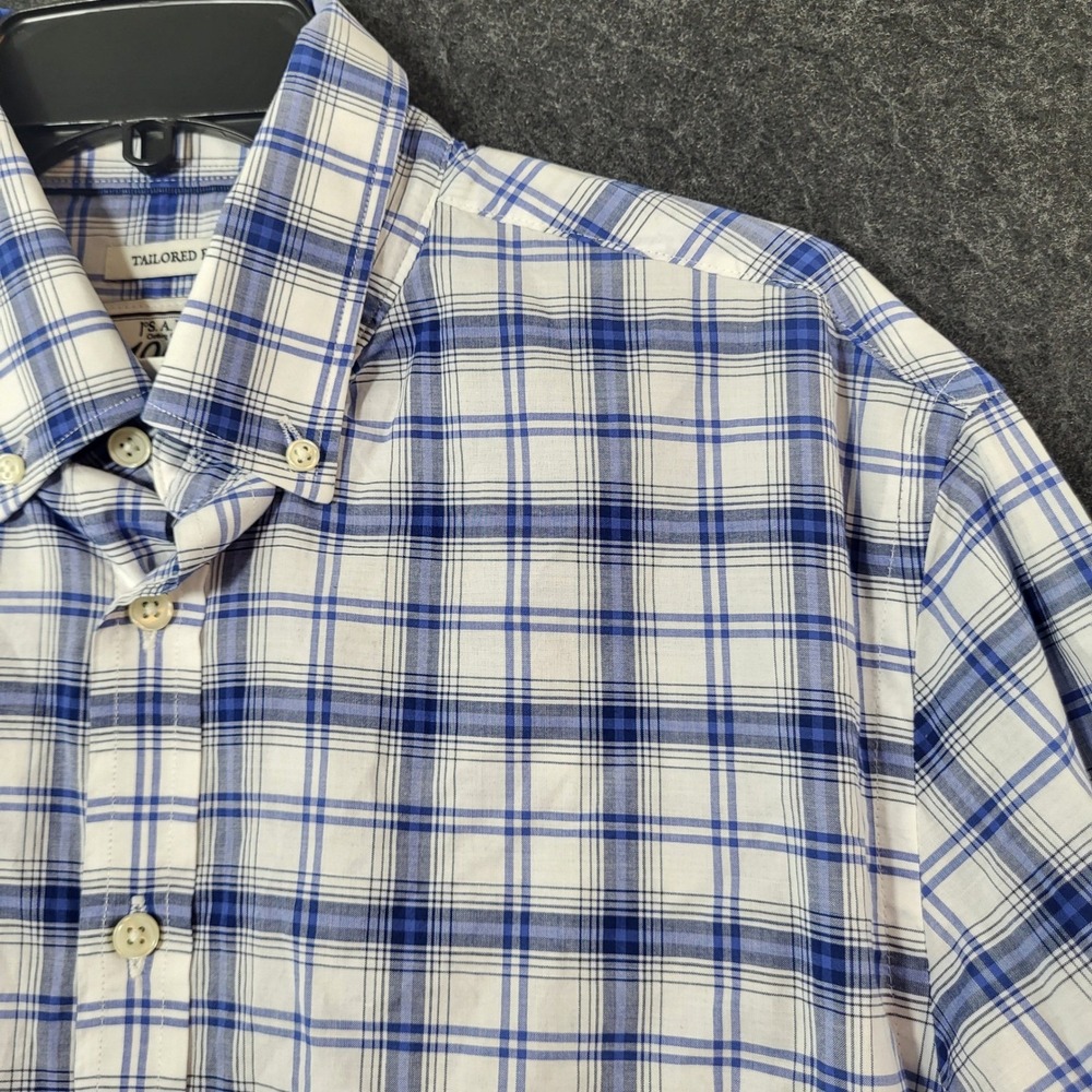 Jos. A. Bank 1905 Collection Mens Blue White Plaid Tailored Fit Button Down L